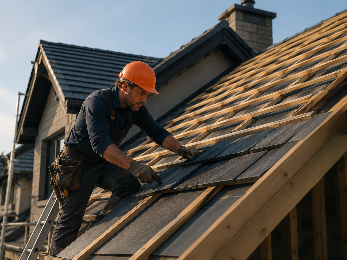 Roofer inspecting a leak point on a Central Coast residential roof