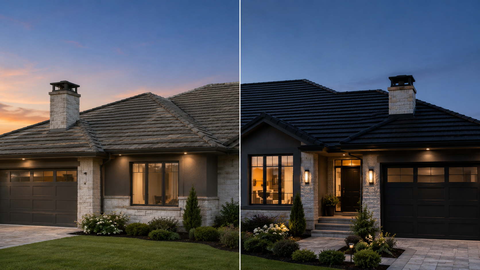 Before-and-after of a restored terracotta tile roof on Central Coast NSW